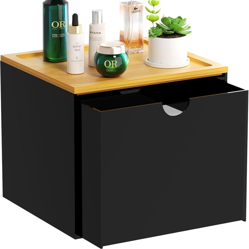 VITVITI Drawer Disposable Face Towel Holder Box, Acrylic Facial Towel Container for XL Clean Skin Club, Large Disposable Face Towels Storage with Bamboo Lid, for Bathroom, Vanity Makeup, Black - Image 1